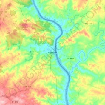 Mapa topográfico Alcoutim, altitude, relevo