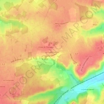 Mapa topográfico Le Champ Fournier, altitude, relevo