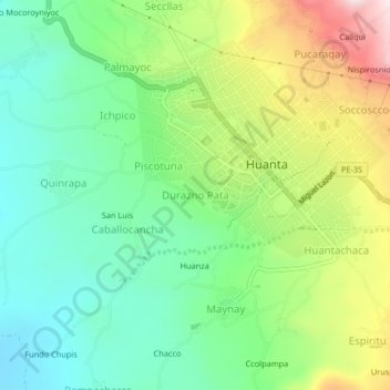 Mapa topográfico Durazno Pata, altitude, relevo