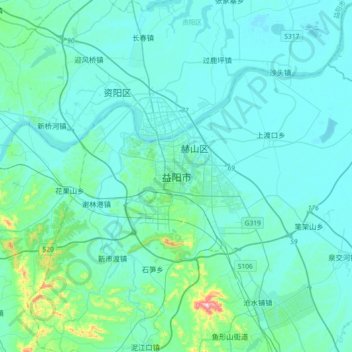 Mapa topográfico Yiyang, altitude, relevo