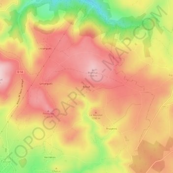 Mapa topográfico Bolzat, altitude, relevo