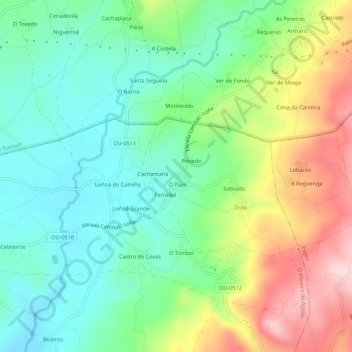 Mapa topográfico Malobrigo, altitude, relevo