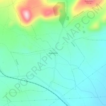 Mapa topográfico Alamedilla, altitude, relevo