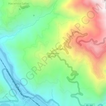Mapa topográfico Cjunucunca, altitude, relevo