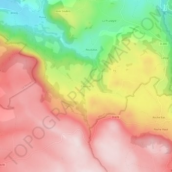 Mapa topográfico Creyssac, altitude, relevo