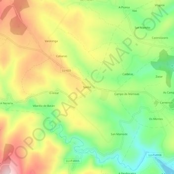 Mapa topográfico Toxibó, altitude, relevo