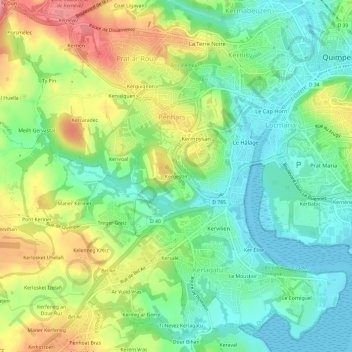 Mapa topográfico Kergestin, altitude, relevo
