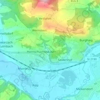 Mapa topográfico Prötschenbach, altitude, relevo