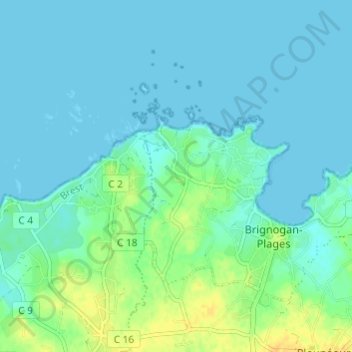 Mapa topográfico Kervenven, altitude, relevo