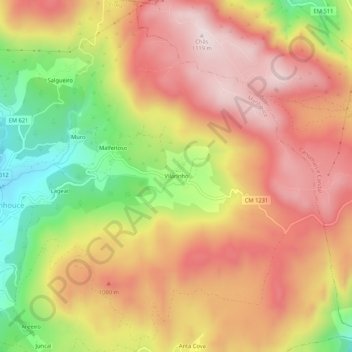 Mapa topográfico Vilarinho, altitude, relevo