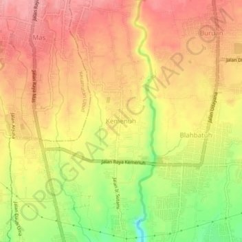 Mapa topográfico Kemenuh, altitude, relevo