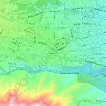 Mapa topográfico Casa Club, altitude, relevo