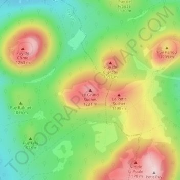 Mapa topográfico Le Grand Suchet, altitude, relevo