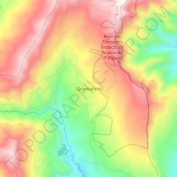 Mapa topográfico Gramalote, altitude, relevo
