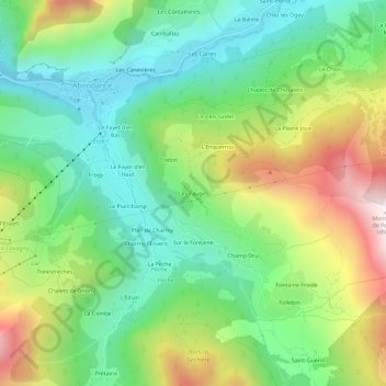 Mapa topográfico Les Fauges, altitude, relevo