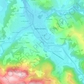 Mapa topográfico L'Arial, altitude, relevo