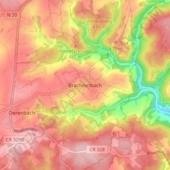 Mapa topográfico Brachtenbach, altitude, relevo
