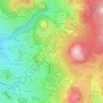 Mapa topográfico Les Ardennes, altitude, relevo
