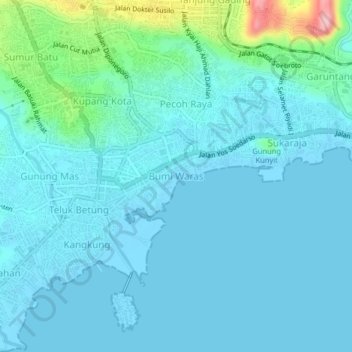 Mapa topográfico Bumi Waras, altitude, relevo