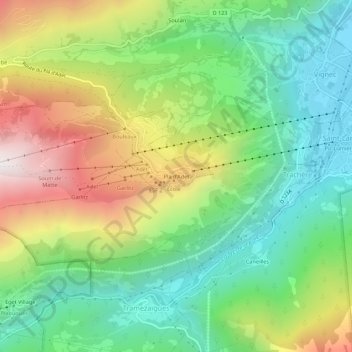 Mapa topográfico Pla d'Adet, altitude, relevo