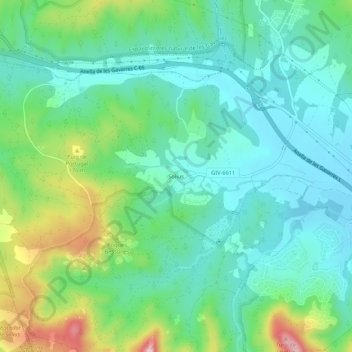 Mapa topográfico Solius, altitude, relevo