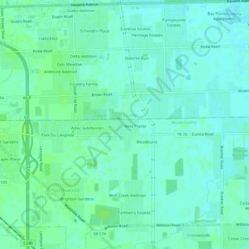 Mapa topográfico Northcrest, altitude, relevo