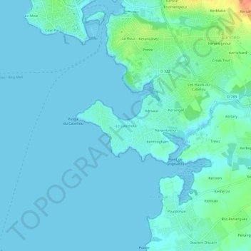 Mapa topográfico Le Cabellou, altitude, relevo