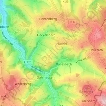 Mapa topográfico Hüchel, altitude, relevo