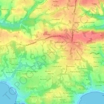 Mapa topográfico Brenelec, altitude, relevo