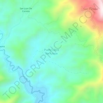 Mapa topográfico Puebl Libre de Azope, altitude, relevo
