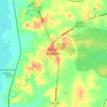 Mapa topográfico Bacabeira, altitude, relevo
