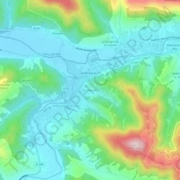 Mapa topográfico Le Vieuzet, altitude, relevo