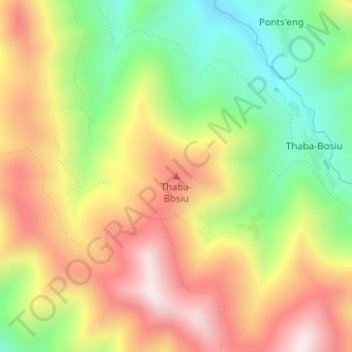 Mapa topográfico Thaba-Bosiu, altitude, relevo