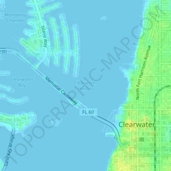 Mapa topográfico Clearwater Harbor, altitude, relevo