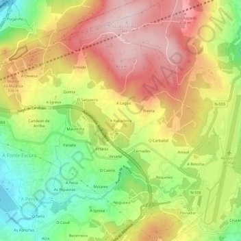 Mapa topográfico A Rabadeira, altitude, relevo