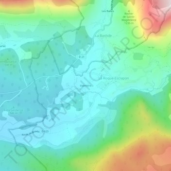 Mapa topográfico Valentins, altitude, relevo