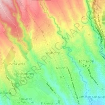 Mapa topográfico Pueblo Viejo, altitude, relevo