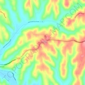 Mapa topográfico Moorefield, altitude, relevo