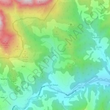 Mapa topográfico Lon, altitude, relevo