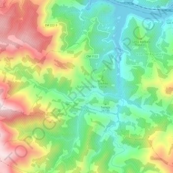 Mapa topográfico Vale de Vila, altitude, relevo