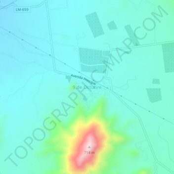 Mapa topográfico 9 de Octubre, altitude, relevo