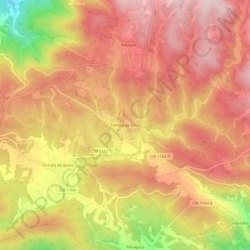 Mapa topográfico Tinhela de Cima, altitude, relevo