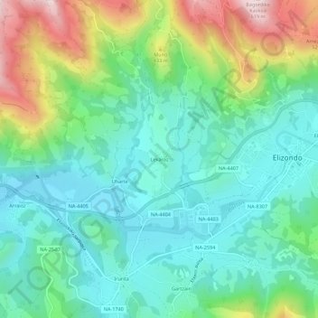 Mapa topográfico Lekaroz, altitude, relevo