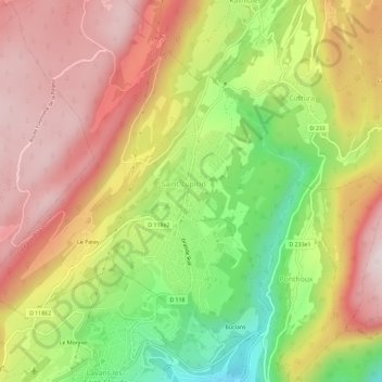 Mapa topográfico Pré Colas, altitude, relevo