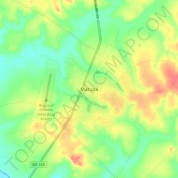 Mapa topográfico Matupá, altitude, relevo