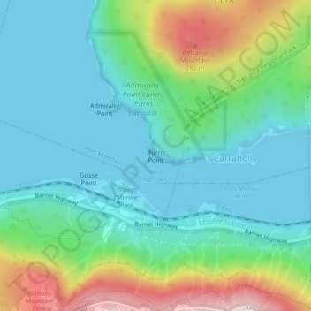 Mapa topográfico Burns Point, altitude, relevo
