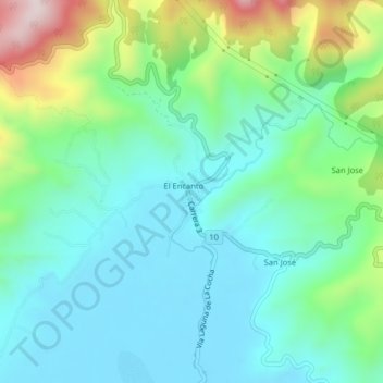 Mapa topográfico El Encano, altitude, relevo