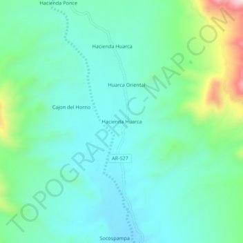 Mapa topográfico Hacienda Huarca, altitude, relevo