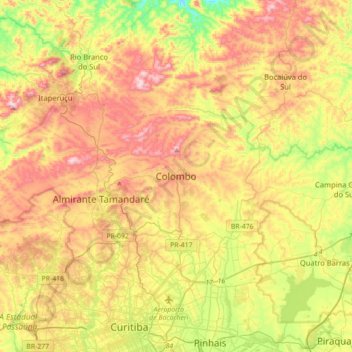 Mapa topográfico Colombo, altitude, relevo