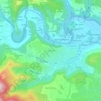 Mapa topográfico Champ Fagou, altitude, relevo